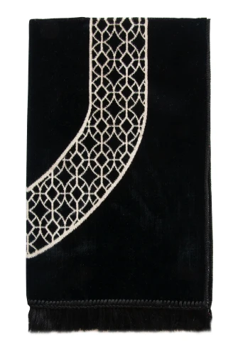 Mihrap Motifli Kadife Seccade Siyah - 7