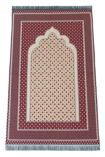 Hafif Taşınabilir Mihraplı Yıldız Desenli Goblen Seccade - Kırmızı - ihvanonline (1)