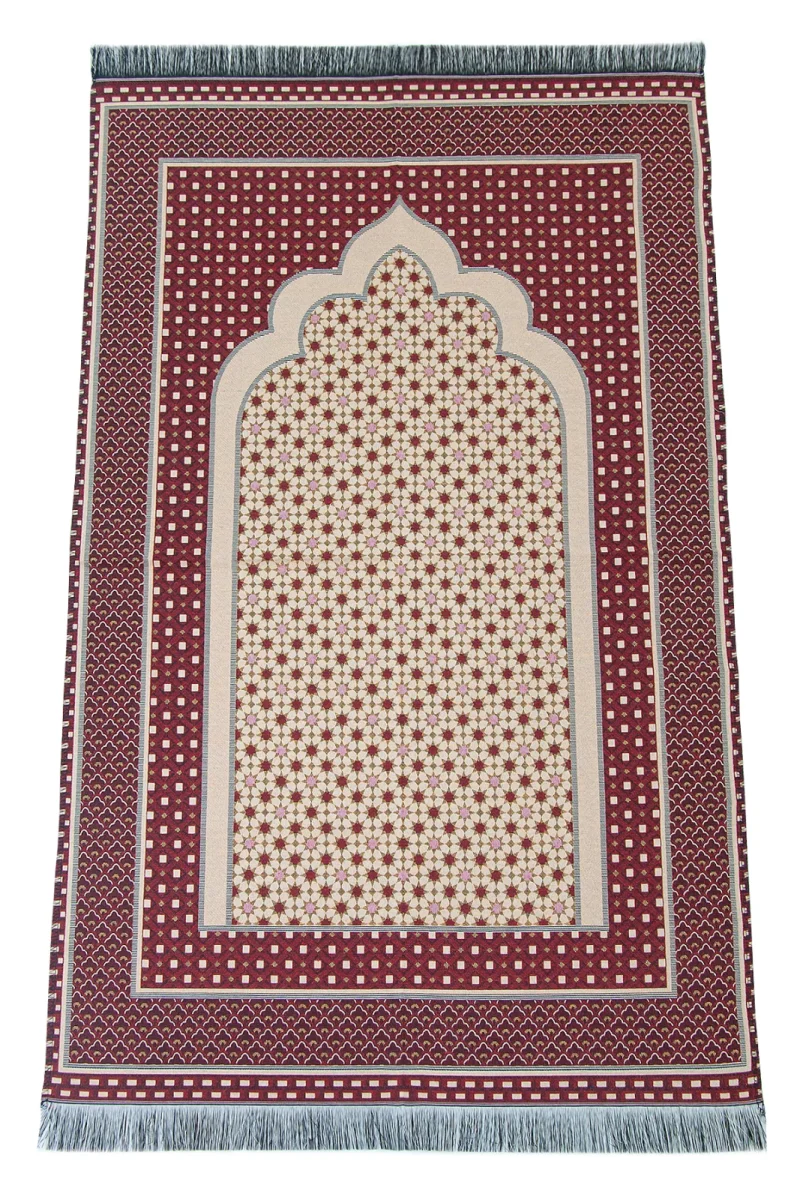Hafif Taşınabilir Mihraplı Yıldız Desenli Goblen Seccade - Kırmızı - 2