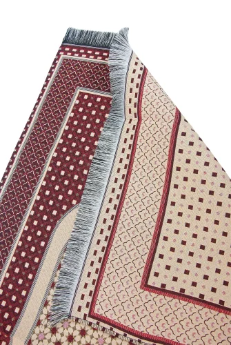 Hafif Taşınabilir Mihraplı Yıldız Desenli Goblen Seccade - Kırmızı - 3