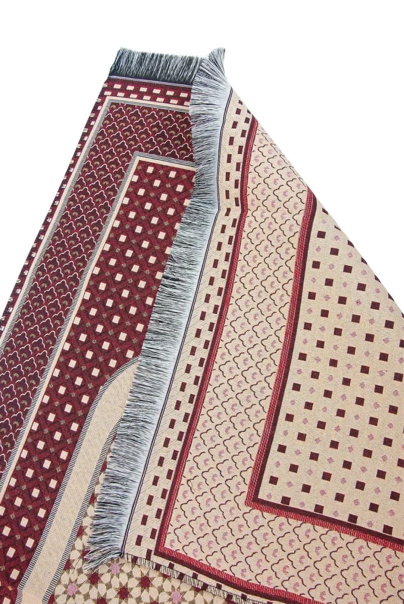 Hafif Taşınabilir Mihraplı Yıldız Desenli Goblen Seccade - Kırmızı - 3