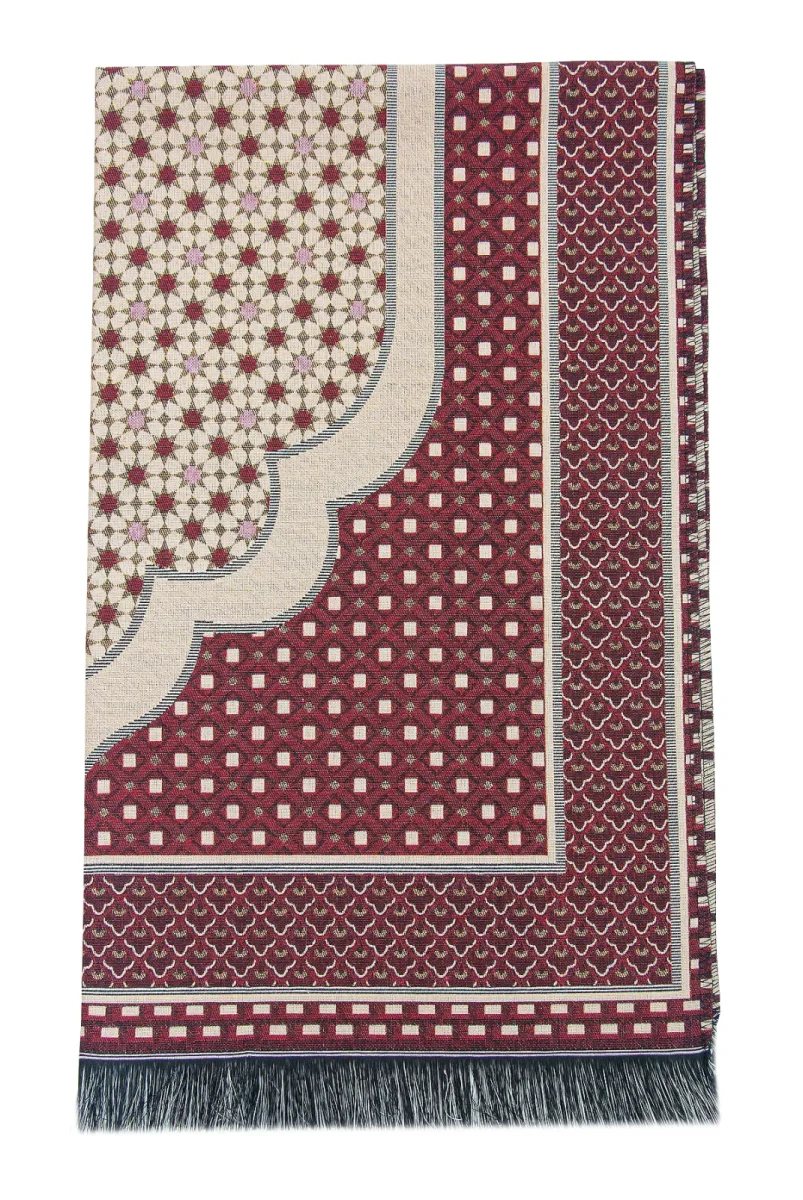 Hafif Taşınabilir Mihraplı Yıldız Desenli Goblen Seccade - Kırmızı - 4