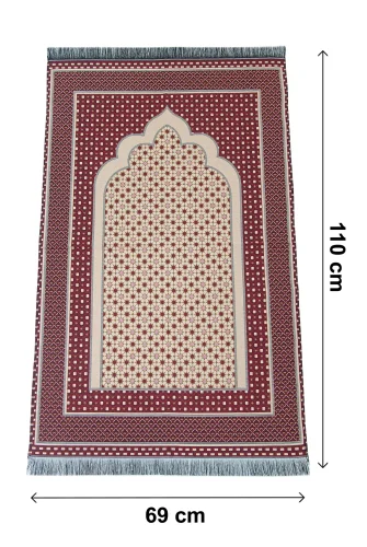 Hafif Taşınabilir Mihraplı Yıldız Desenli Goblen Seccade - Kırmızı - 5