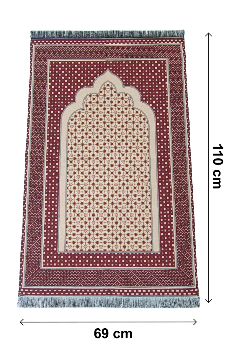 Hafif Taşınabilir Mihraplı Yıldız Desenli Goblen Seccade - Kırmızı - 5