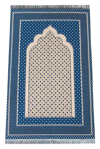 Hafif Taşınabilir Mihraplı Yıldız Desenli Goblen Seccade - Lacivert - ihvanonline (1)