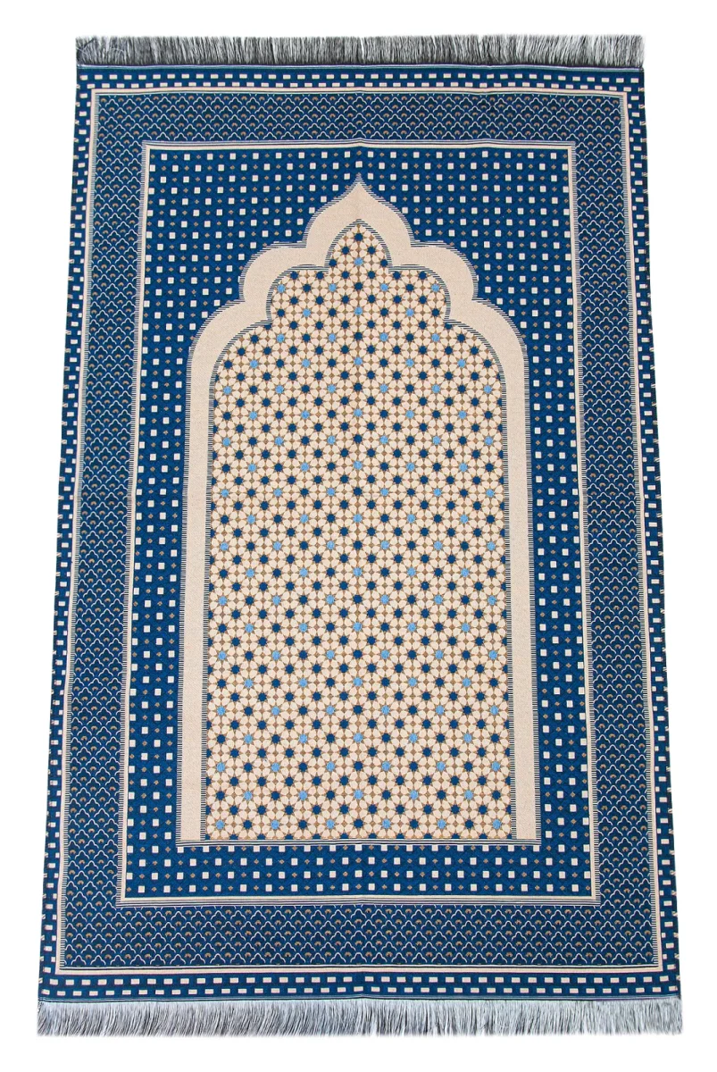 Hafif Taşınabilir Mihraplı Yıldız Desenli Goblen Seccade - Lacivert - 2