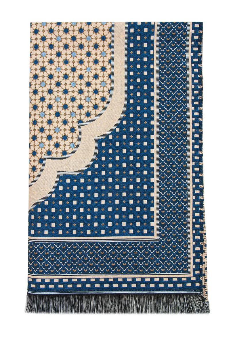 Hafif Taşınabilir Mihraplı Yıldız Desenli Goblen Seccade - Lacivert - 4