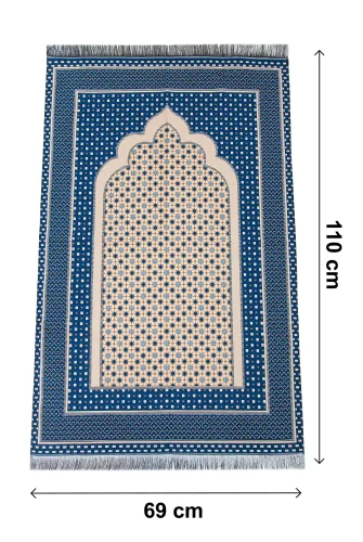 Hafif Taşınabilir Mihraplı Yıldız Desenli Goblen Seccade - Lacivert - 5