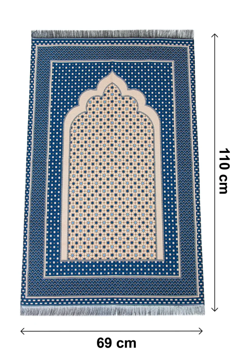 Hafif Taşınabilir Mihraplı Yıldız Desenli Goblen Seccade - Lacivert - 5