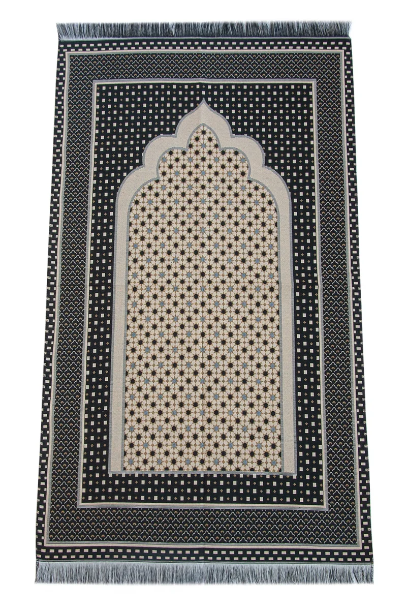 Hafif Taşınabilir Mihraplı Yıldız Desenli Goblen Seccade - Siyah - 2