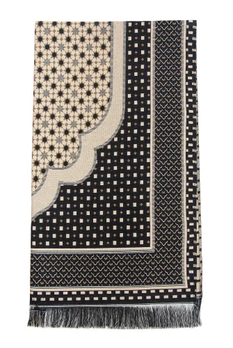 Hafif Taşınabilir Mihraplı Yıldız Desenli Goblen Seccade - Siyah - 4