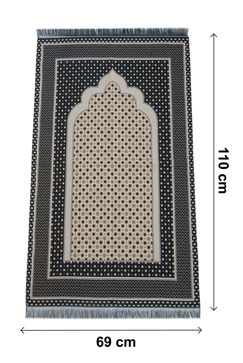 Hafif Taşınabilir Mihraplı Yıldız Desenli Goblen Seccade - Siyah - 5