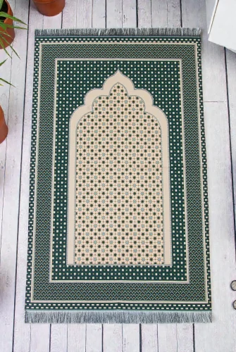 Hafif Taşınabilir Mihraplı Yıldız Desenli Goblen Seccade - Yeşil 