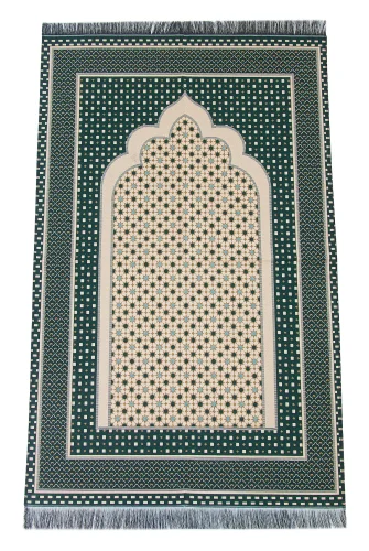 Hafif Taşınabilir Mihraplı Yıldız Desenli Goblen Seccade - Yeşil - ihvanonline (1)