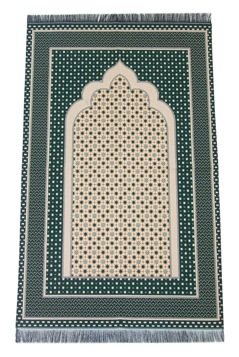 Hafif Taşınabilir Mihraplı Yıldız Desenli Goblen Seccade - Yeşil - 2