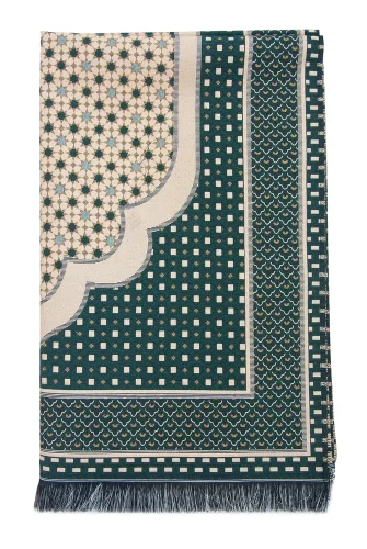 Hafif Taşınabilir Mihraplı Yıldız Desenli Goblen Seccade - Yeşil - 4