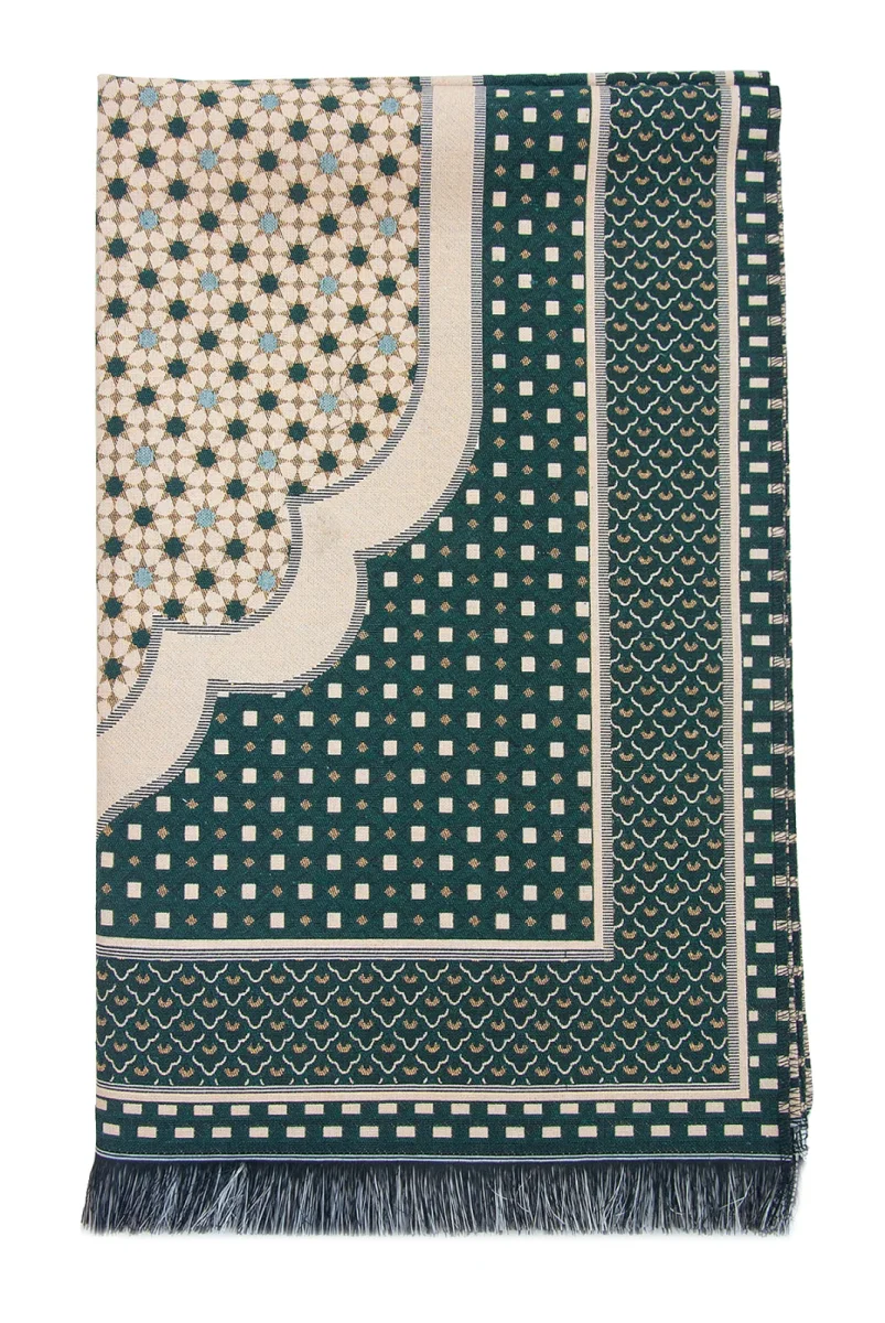 Hafif Taşınabilir Mihraplı Yıldız Desenli Goblen Seccade - Yeşil - 4