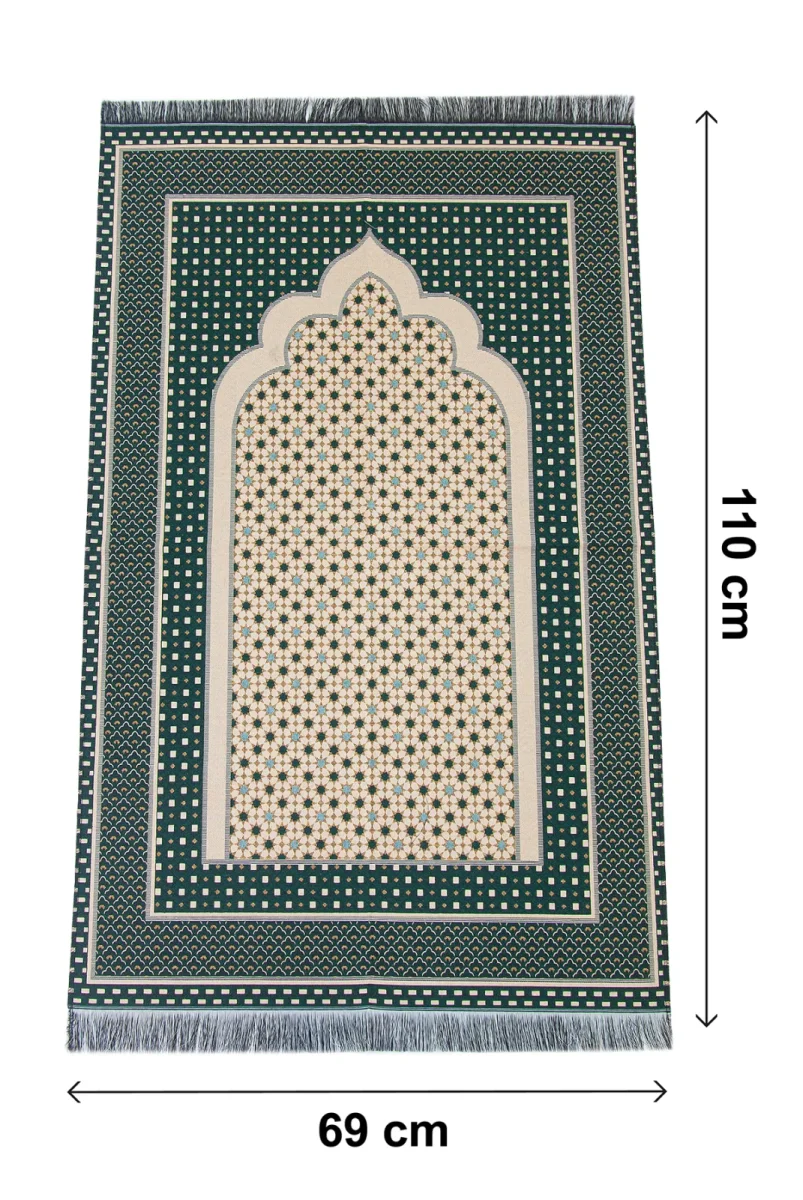 Hafif Taşınabilir Mihraplı Yıldız Desenli Goblen Seccade - Yeşil - 5
