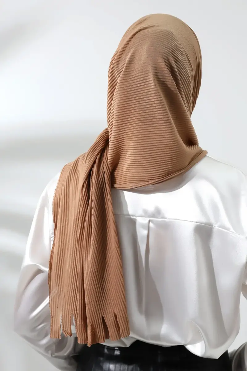 Milk Coffee Hijab Ready Made Practical Corded Cotton Shawl - 6
