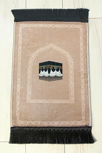 Mini Alın Seccadesi Kaymaz Taban Desenli Cep Tipi Seyahat Namaz Seccadesi - Açık Kahve - ihvanonline (1)
