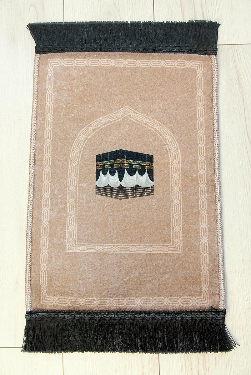 Mini Alın Seccadesi Kaymaz Taban Desenli Cep Tipi Seyahat Namaz Seccadesi - Açık Kahve - 2