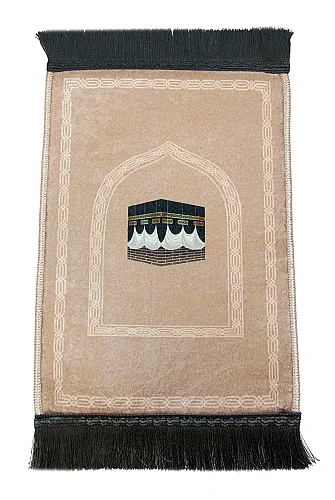 Mini Alın Seccadesi Kaymaz Taban Desenli Cep Tipi Seyahat Namaz Seccadesi - Açık Kahve - 4
