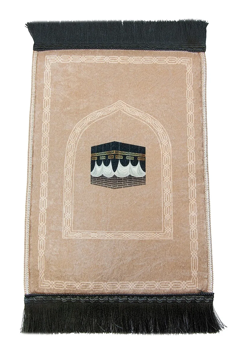 Mini Alın Seccadesi Kaymaz Taban Desenli Cep Tipi Seyahat Namaz Seccadesi - Açık Kahve - 4