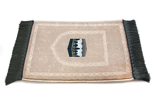 Mini Alın Seccadesi Kaymaz Taban Desenli Cep Tipi Seyahat Namaz Seccadesi - Açık Kahve - 5