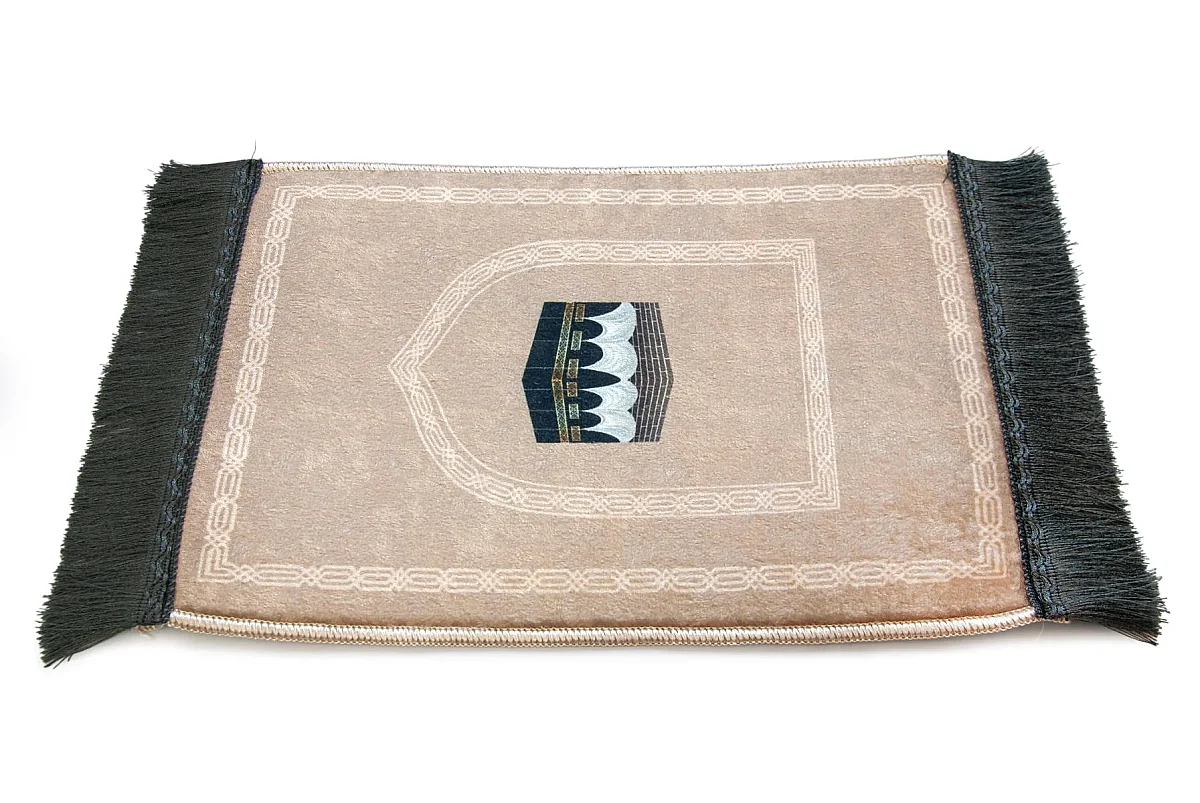 Mini Alın Seccadesi Kaymaz Taban Desenli Cep Tipi Seyahat Namaz Seccadesi - Açık Kahve - 5