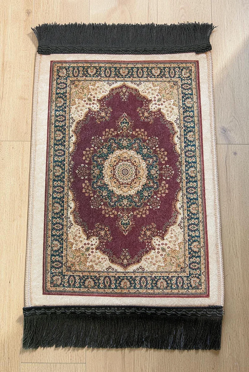 Mini Alın Seccadesi Kaymaz Taban Desenli Cep Tipi Seyahat Namaz Seccadesi - Bordo - 2