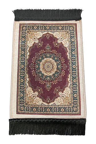 Mini Alın Seccadesi Kaymaz Taban Desenli Cep Tipi Seyahat Namaz Seccadesi - Bordo - 3