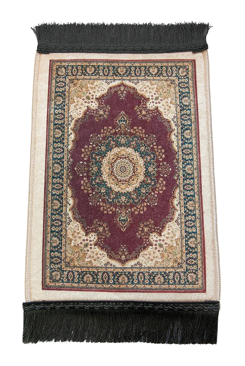 Mini Alın Seccadesi Kaymaz Taban Desenli Cep Tipi Seyahat Namaz Seccadesi - Bordo - 3