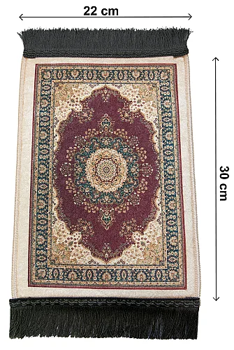 Mini Alın Seccadesi Kaymaz Taban Desenli Cep Tipi Seyahat Namaz Seccadesi - Bordo - 5