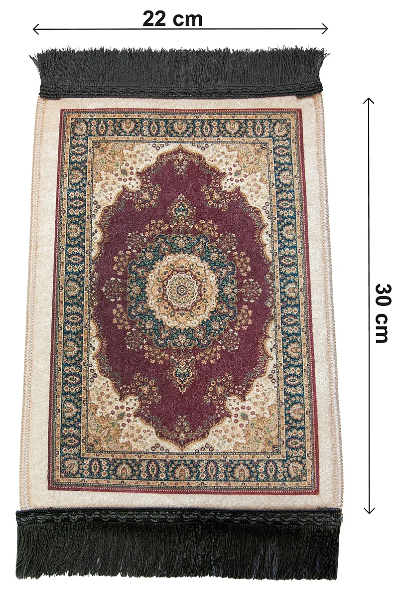 Mini Alın Seccadesi Kaymaz Taban Desenli Cep Tipi Seyahat Namaz Seccadesi - Bordo - 5