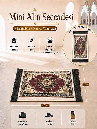 Mini Alın Seccadesi Kaymaz Taban Desenli Cep Tipi Seyahat Namaz Seccadesi - Bordo 
