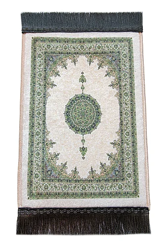 Mini Alın Seccadesi Kaymaz Taban Desenli Cep Tipi Seyahat Namaz Seccadesi - Krem - 3