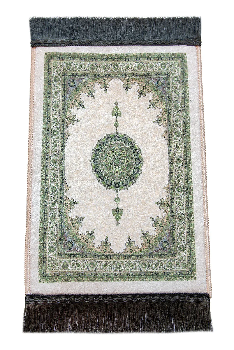 Mini Alın Seccadesi Kaymaz Taban Desenli Cep Tipi Seyahat Namaz Seccadesi - Krem - 3