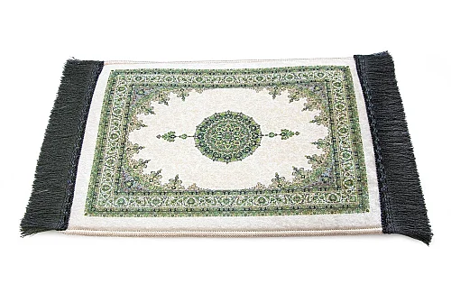 Mini Alın Seccadesi Kaymaz Taban Desenli Cep Tipi Seyahat Namaz Seccadesi - Krem - 4