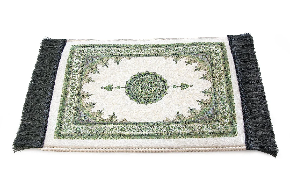 Mini Alın Seccadesi Kaymaz Taban Desenli Cep Tipi Seyahat Namaz Seccadesi - Krem - 4
