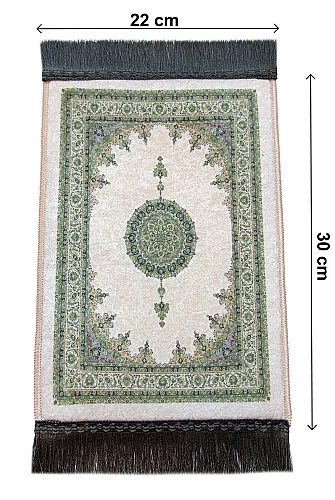Mini Alın Seccadesi Kaymaz Taban Desenli Cep Tipi Seyahat Namaz Seccadesi - Krem - 5
