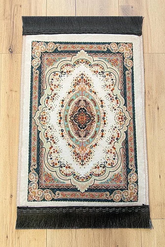 Mini Alın Seccadesi Kaymaz Taban Desenli Cep Tipi Seyahat Namaz Seccadesi - Krem / Çok Renkli - ihvanonline (1)