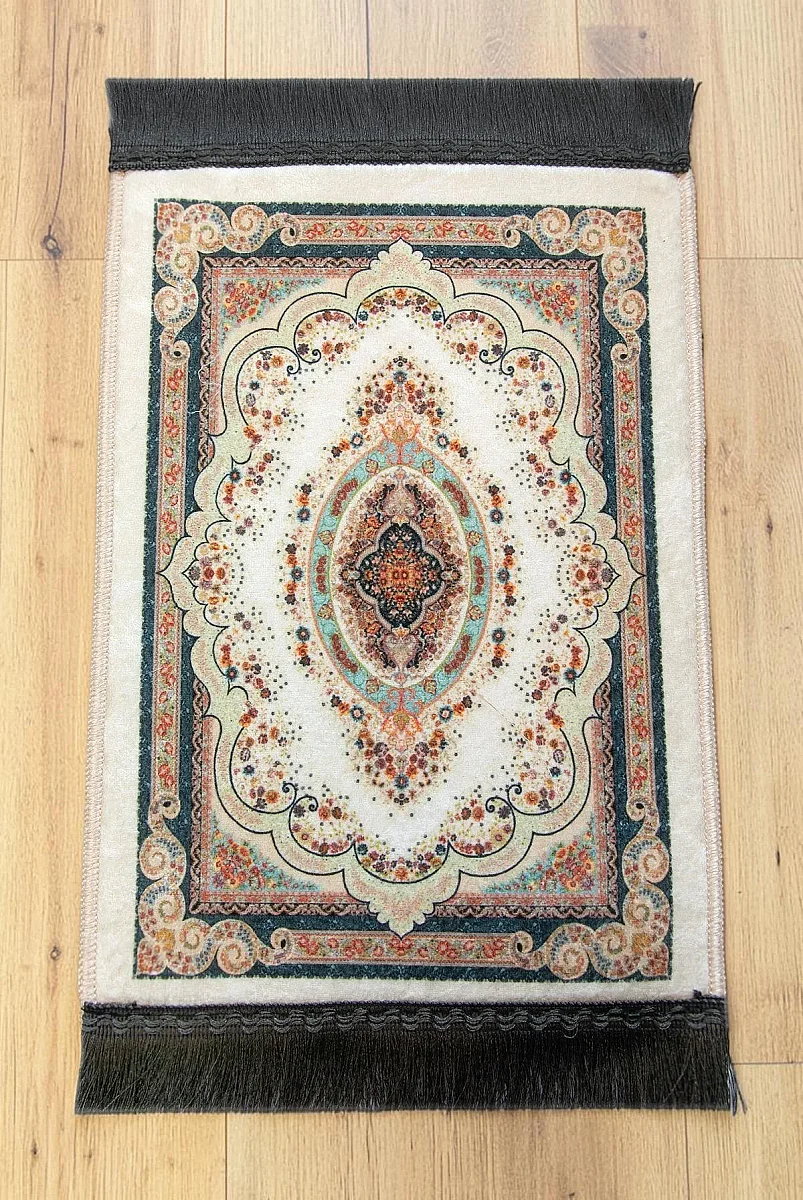 Mini Alın Seccadesi Kaymaz Taban Desenli Cep Tipi Seyahat Namaz Seccadesi - Krem / Çok Renkli - 2