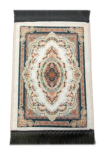 Mini Alın Seccadesi Kaymaz Taban Desenli Cep Tipi Seyahat Namaz Seccadesi - Krem / Çok Renkli - 4