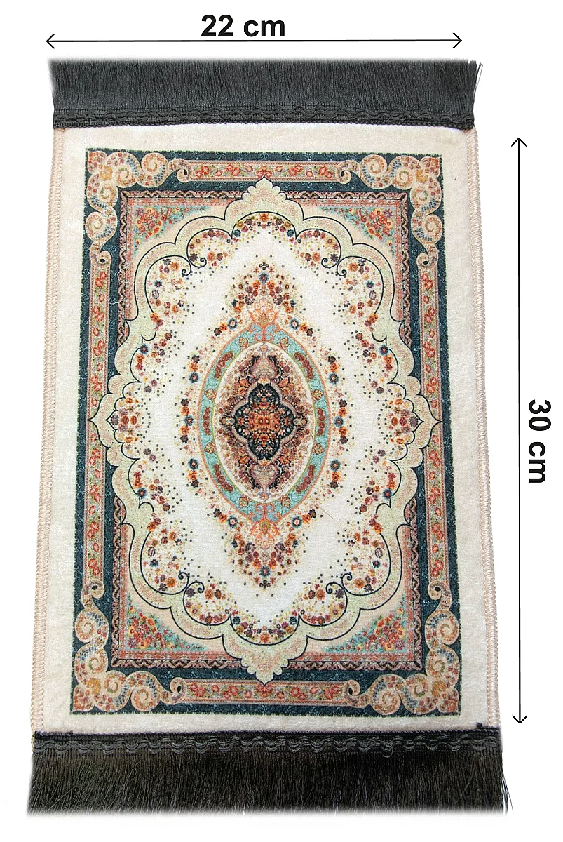 Mini Alın Seccadesi Kaymaz Taban Desenli Cep Tipi Seyahat Namaz Seccadesi - Krem / Çok Renkli - 3