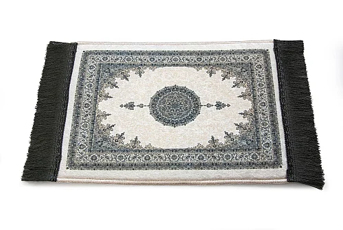 Mini Alın Seccadesi Kaymaz Taban Desenli Cep Tipi Seyahat Namaz Seccadesi - Krem / Gri - 5