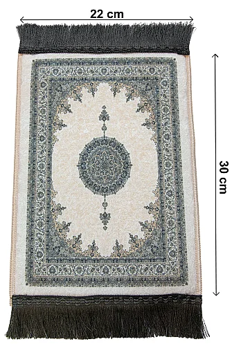 Mini Alın Seccadesi Kaymaz Taban Desenli Cep Tipi Seyahat Namaz Seccadesi - Krem / Gri - 3