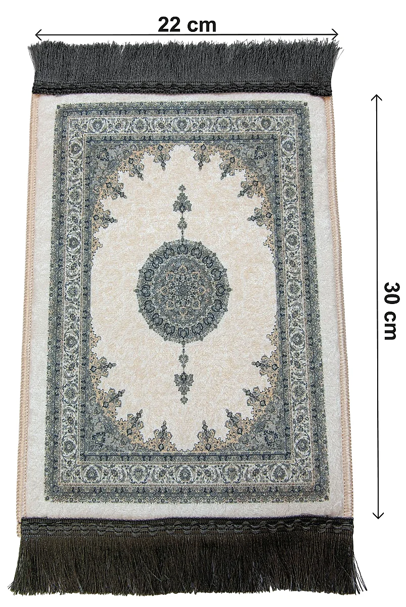 Mini Alın Seccadesi Kaymaz Taban Desenli Cep Tipi Seyahat Namaz Seccadesi - Krem / Gri - 3