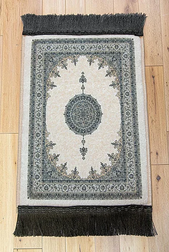 Mini Alın Seccadesi Kaymaz Taban Desenli Cep Tipi Seyahat Namaz Seccadesi - Krem / Gri - ihvanonline (1)
