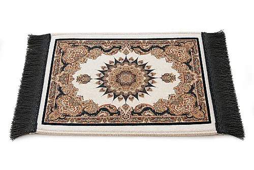 Mini Alın Seccadesi Kaymaz Taban Desenli Cep Tipi Seyahat Namaz Seccadesi - Krem / Kahve - 4