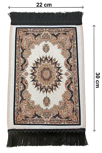Mini Alın Seccadesi Kaymaz Taban Desenli Cep Tipi Seyahat Namaz Seccadesi - Krem / Kahve - 3